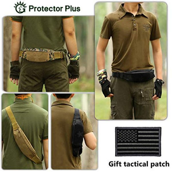 Protector Plus Tactical Pouch 3 Protector Plus Tactical Running Waist Pack Belt Military Fitness Fanny Bag Sling Hip Bumbag MOLLE Army Lumbar Gear Pocket (Patch Included)