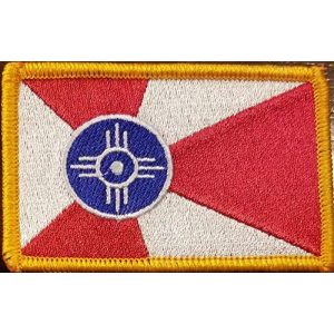 Fast Service Designs Airsoft Morale Patch 1 City of Wichita Kansas Flag Embroidered Patch with Hook & Loop MC Biker Tactical Morale Shoulder Travel Emblem Gold Border