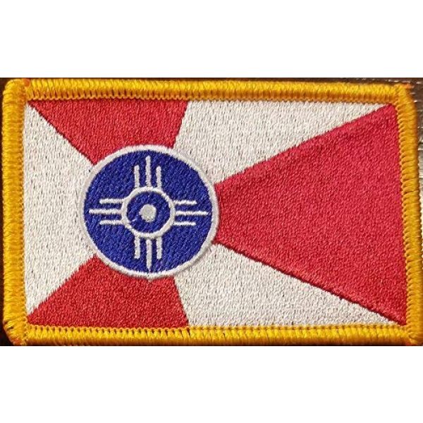 Fast Service Designs Airsoft Morale Patch 1 City of Wichita Kansas Flag Embroidered Patch with Hook & Loop MC Biker Tactical Morale Shoulder Travel Emblem Gold Border