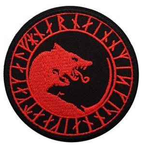 Tactical Embroidery Patch Airsoft Morale Patch 1 Viking of Wolves and Runes Tactical Embroidery Patch Hook & Loop Morale Patch Military Patch for Clothing Accessory Backpack Armband (red)