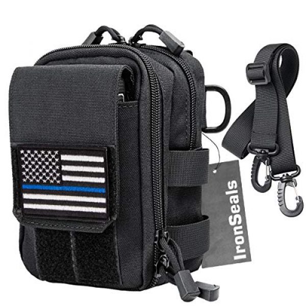 IronSeals Tactical Pouch 1 IronSeals AQ Multipurpose Tactical Nylon Molle Utility IFAK Waist Bag Holster with Detachable Strap with US Flag Patch