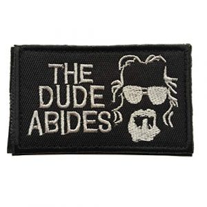 Xunqian Airsoft Morale Patch 1 Big Lebowski The Dude Abides Pee Rug Patch. Perfect for Your Tactical Military Army Gear, Backpack, Operator Baseball Cap, Plate Carrier or Vest. 2x3" Hook Patch (A-Black)