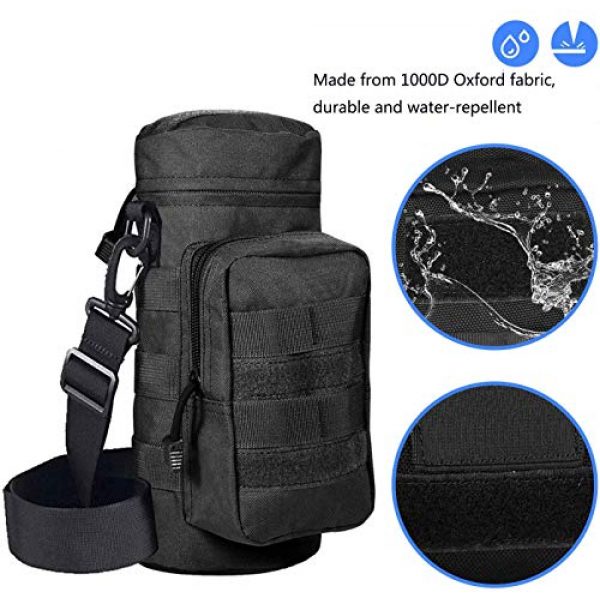JASLITE Tactical Pouch 4 JASLITE Water Bottle Pouch, Upgraded 1000D Nylon Tactical Military MOLLE H2O Pouch Bottle Holder Hydration Carrier,Detachable Shoulder Strap for Backpack Camping Travel Outdoor Activities