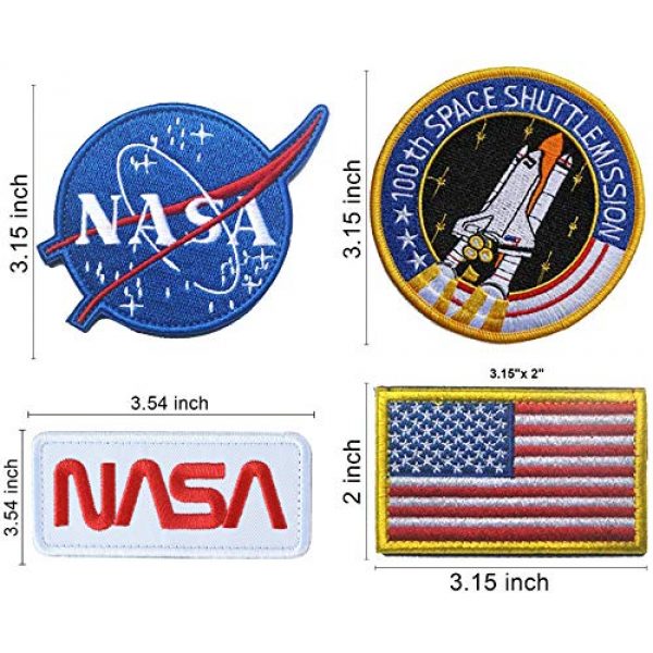 TONIFUL Airsoft Morale Patch 2 NASA Tactical Flag Embroidered Patch, US Flag Patch Combination, USA NASA Fabric Patch Morale Lot Military Patches (4 Pcs)