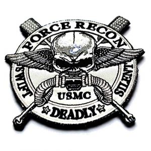 Minason Airsoft Morale Patch 1 USMC Force Recon Seal Marines Swift Silent Deadly Skull Morale Tactical Patch Embroidered Applique Attachment Fastener Hook & Loop on Tactical Hat Bags Jackets and Gear