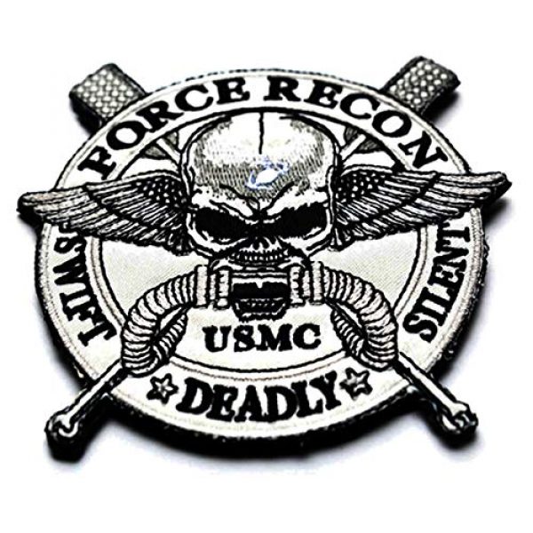 Minason Airsoft Morale Patch 1 USMC Force Recon Seal Marines Swift Silent Deadly Skull Morale Tactical Patch Embroidered Applique Attachment Fastener Hook & Loop on Tactical Hat Bags Jackets and Gear