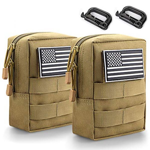 Monoki Tactical Pouch 1 Monoki Molle Pouches, 2 Pack Tactical Waist Bag Water-Resistant EDC Small Pouch Bags with D-Ring Hooks