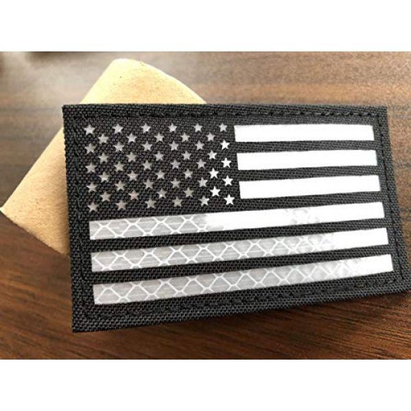 Baotu Airsoft Morale Patch 2 2x3.5 Reflective Black White US USA American Flag Tactical Patches Hook-Fastener Backing (2 Pack)