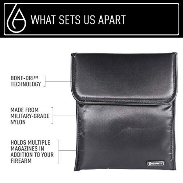 ABSORBITS Tactical Pouch 3 ABSORBITS Ballistics 1.0 Military-Grade Patented Bone-Dri Storage Bag for Reusable Tactical Firearm, Gun, Pistol Dry Storage and Corrosion Control of Handguns and Ammo, Black