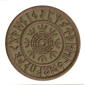 LEGEEON Airsoft Morale Patch 1 LEGEEON Tan Coyote Aegishjalmur Helm of Awe Viking Norse Runic Heathen Magical Stave Morale Tactical Fastener Patch