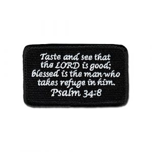 BASTION Airsoft Morale Patch 1 BASTION Morale Patches (Psalm 34:8, BNW) | 3D Embroidered Patches with Hook & Loop Fastener Backing | Well-Made Clean Stitching | Christian Patches Ideal for Tactical Bag, Hats & Vest
