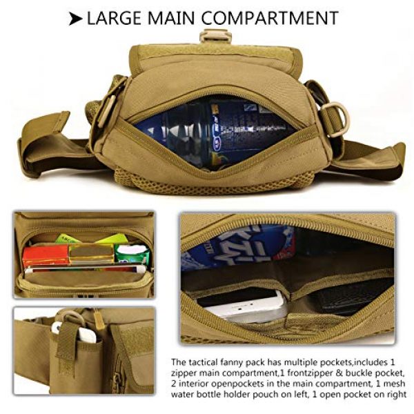 Protector Plus Tactical Pouch 7 Protector Plus Tactical Fanny Pack with Mesh Water Bottle Holder Pouch Military Running Waist Bag Sling Hip Belt MOLLE Army Lumbar Gear Pocket (Patch Included)