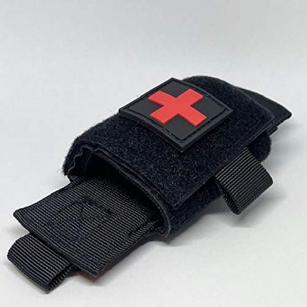 Brass Tactical Pouch 1 Brass Half Full Tactical Police & Military Belt Tourniquet Holder/Pouch for CAT/SOF-T/SWAT-T/Rats, Hook-and-Loop Patch Panel (Comes w/1 First Aid Medical Cross Patch) (Black- Molle Mount)