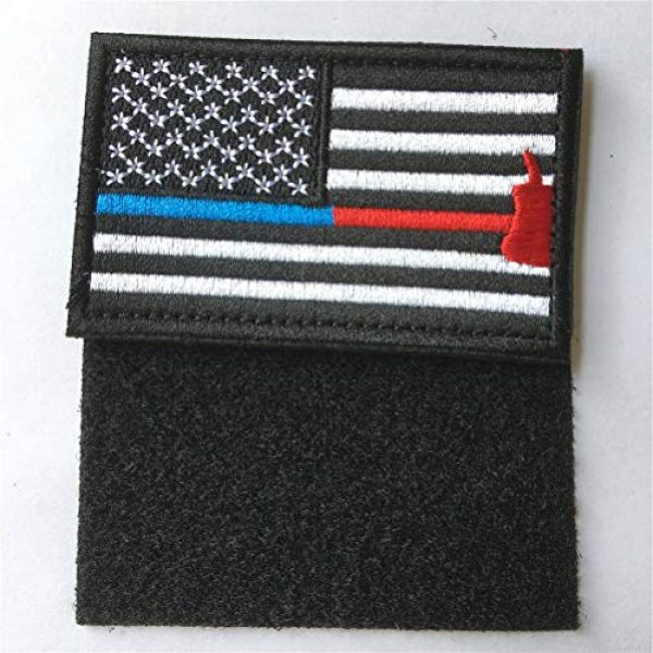Hng Kiang Hu Airsoft Morale Patch 4 Bundle 2 Pieces Police Firefighter Axe USA Flag Thin Blue and Red Line Fully Embroidered Morale Tags Patch (Blue and Red Line)