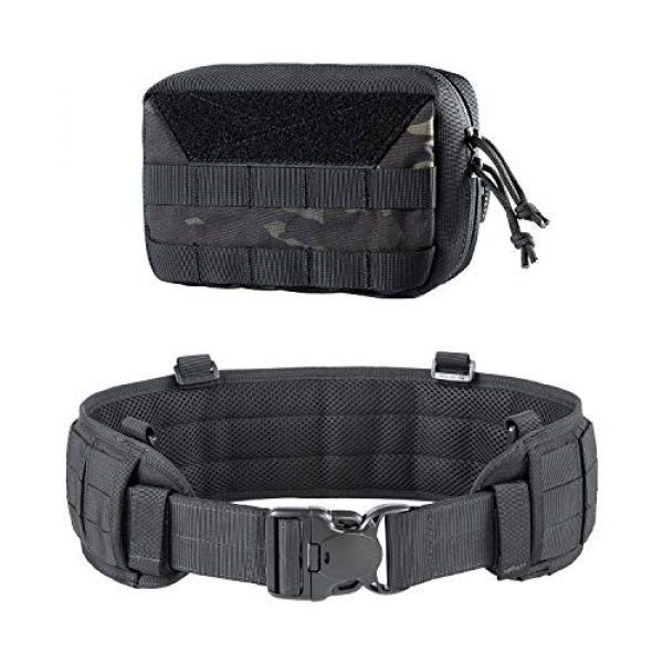 OneTigris Tactical Pouch 1 OneTigris Multicam Black MOLLE Admin Pouch & Black Medium Tactical Belt with 4 D-Rings & Drop Leg Attachment