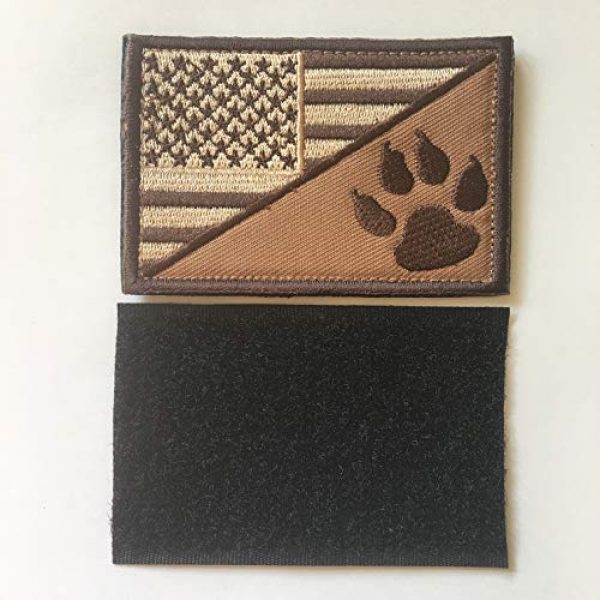 Xunqian Airsoft Morale Patch 5 USA American Flag w/Dog Tracker Paw Embroidered Applique Hook & Loop Patch (D-Bundle 2pcs Brown,Black)