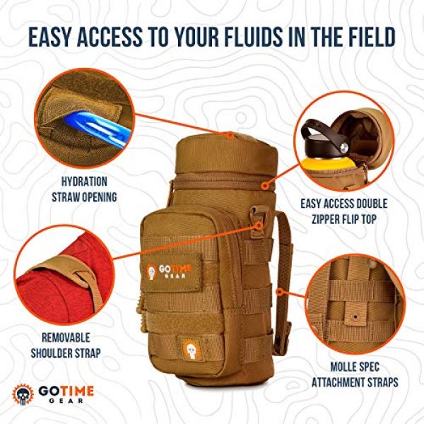 Go Time Gear Tactical Pouch 2 Go Time Gear Exo-Tek H2O MOLLE Water Bottle Pouch Hydration Carrier - Use as MOLLE Water Bottle Holder, Tactical Water Pouch, Hydration Carrier - Fits Up to 40 oz. Wide-Mouth Bottles