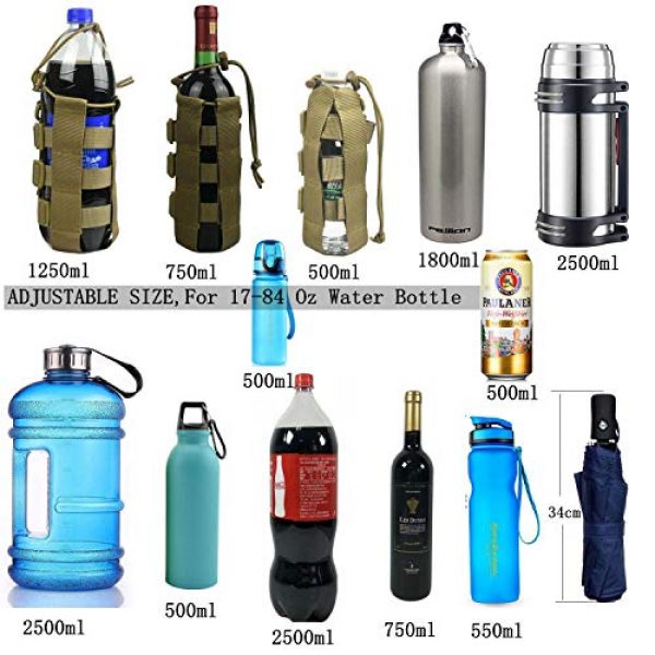 JFFCE Tactical Pouch 7 JFFCE Minimalist Adjustable MOLLE Water Bottle Holder Kettle Pouch Belt Bottle Carrier for 17-42 Oz Water Bottle