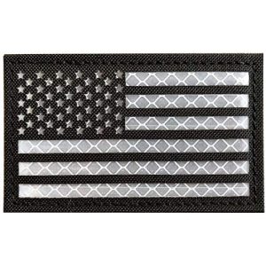 Backwoods Barnaby Airsoft Morale Patch 1 American Flag USA Reflective Tactical Vest Patch with Hook & Loop (Black & White, 2" x 3.25")