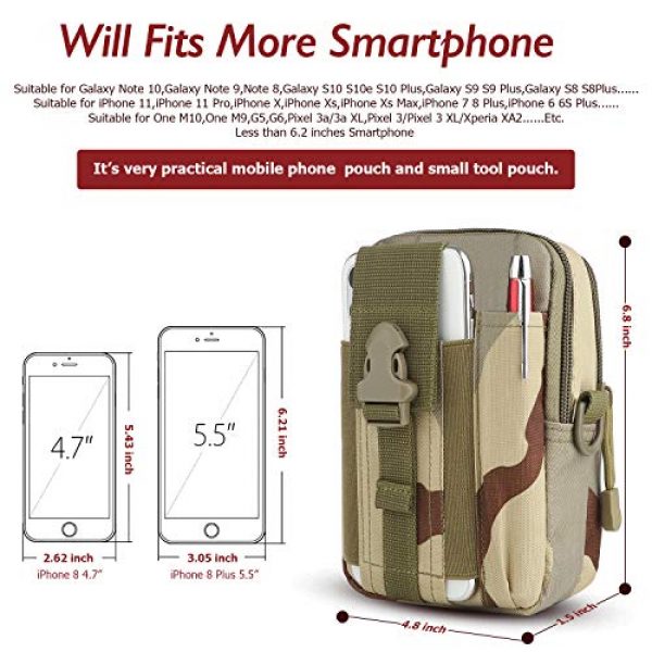 SinYong Tactical Pouch 6 SINYONG Waist Pouch, Tactical Molle Pouch EDC Waist Bag Belt Phone Pouch Holster for iPhone 11 Galaxy Note 10 S10 (Desert Camo)