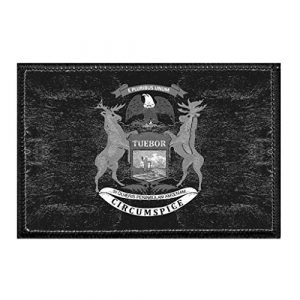 P PULLPATCH Airsoft Morale Patch 1 Michigan State Flag - Black and White - Distressed Morale Patch | Hook and Loop Attach for Hats, Jeans, Vest, Coat | 2x3 in | by Pull Patch