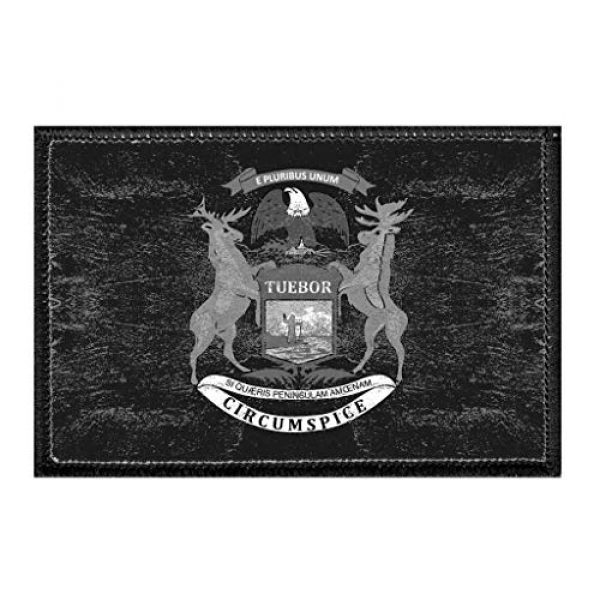 P PULLPATCH Airsoft Morale Patch 1 Michigan State Flag - Black and White - Distressed Morale Patch | Hook and Loop Attach for Hats, Jeans, Vest, Coat | 2x3 in | by Pull Patch