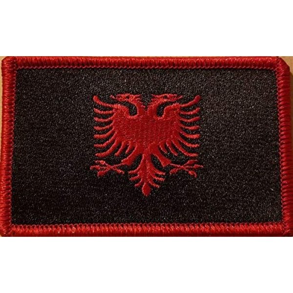 Fast Service Designs Airsoft Morale Patch 1 Albania Flag Embroidered Patch with Hook & Loop Tactical Travel Albanian Black & Red Version Morale Emblem Red Border 3 1/2 X 2 1/4 Inches