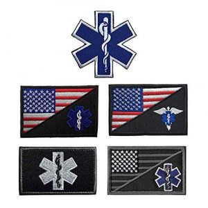 Antrix Airsoft Morale Patch 1 Antrix 5 Pieces US USA Flag/EMT Star of Life EMT EMS Paramedic Medic Medical Aid Cross Patch Military Badge Emblem Medical Care Patch Hook & Loop Tactical America Medic Emblem Military Patches