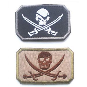 Tactical Embroidery Patch Airsoft Morale Patch 1 Pirate Skull & Cross Sword Flag Jolly Roger Tactical Embroidery Patch Hook & Loop Morale Patch Military Patch for Clothing Accessory Backpack Armband (2pcs)