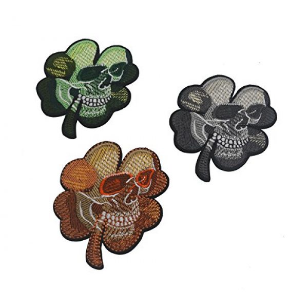 Zhikang68 Airsoft Morale Patch 6 Irish Clover Shamrock Skull Head Biker Tactical Morale Badge Emblem Embroidered Sew On Applique Patch (Green Skull)