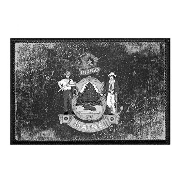 P PULLPATCH Airsoft Morale Patch 1 Maine State Flag - Black and White - Distressed Morale Patch | Hook and Loop Attach for Hats, Jeans, Vest, Coat | 2x3 in | by Pull Patch