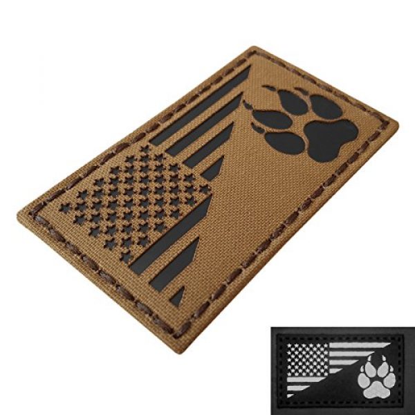 Tactical Freaky Airsoft Morale Patch 1 Coyote IR K9 Dog Handler Paw K-9 USA Flag Brown Tan Infrared Tactical Morale Hook&Loop Patch