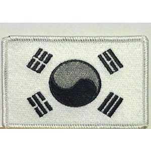 Fast Service Designs Airsoft Morale Patch 1 South Korea Flag Embroidered Patch with Hook & Loop Patriotic Korean MC Biker Morale Emblem Black, Gray & White Color Version. White Border #33