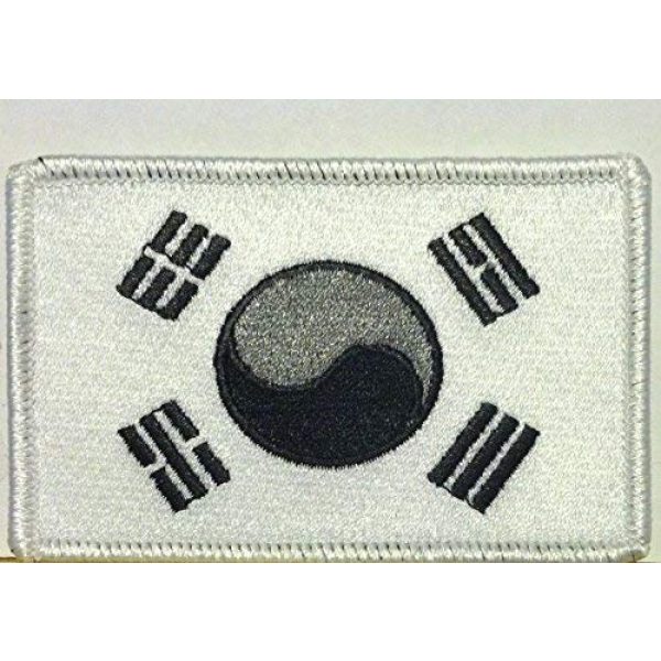 Fast Service Designs Airsoft Morale Patch 1 South Korea Flag Embroidered Patch with Hook & Loop Patriotic Korean MC Biker Morale Emblem Black, Gray & White Color Version. White Border #33