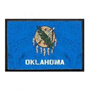 P PULLPATCH Airsoft Morale Patch 1 Oklahoma State Flag - Color - Distressed Morale Patch | Hook and Loop Attach for Hats, Jeans, Vest, Coat | 2x3 in | by Pull Patch