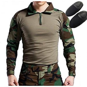 H World Shopping Tactical Shirt 1 H World Shopping Tactical Hunting Military Long Sleeve Shirt with Elbow Pads Camo Woodland
