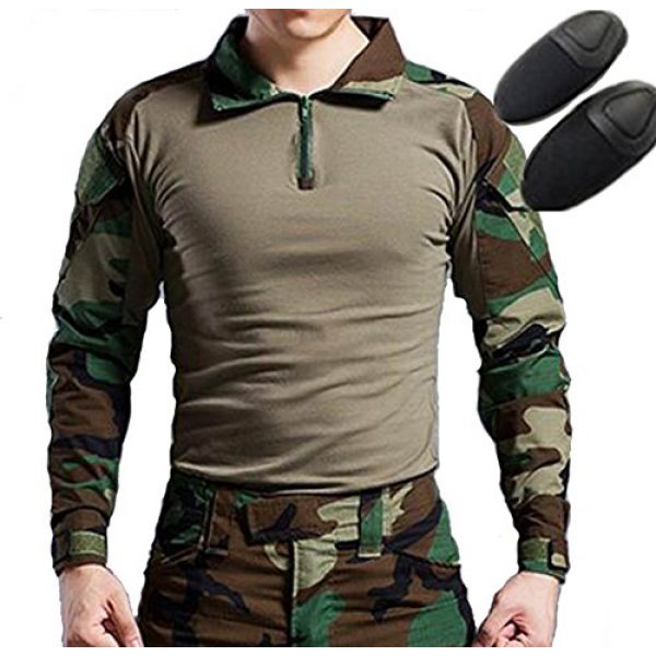 H World Shopping Tactical Shirt 1 H World Shopping Tactical Hunting Military Long Sleeve Shirt with Elbow Pads Camo Woodland