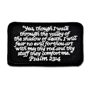 BASTION Airsoft Morale Patch 1 BASTION Morale Patches (Psalm 23:4, Black) | 3D Embroidered Patches with Hook & Loop Fastener Backing | Well-Made Clean Stitching | Christian Patches Ideal for Tactical Bag, Hats & Vest