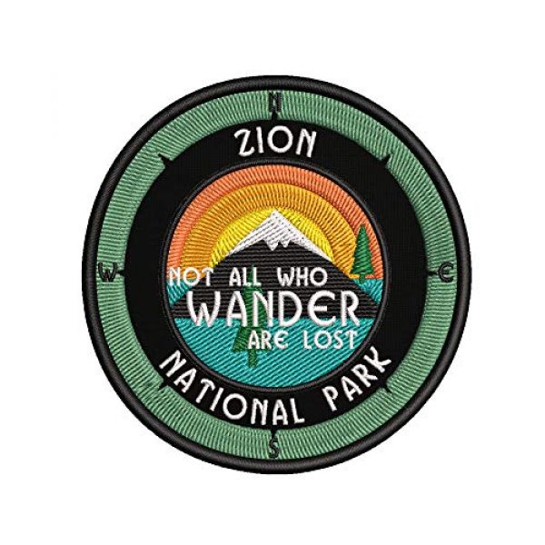 Sassy Treasures Airsoft Morale Patch 1 Zion National Park, Utah - Not All Who Wander - 3.5" Embroidered Patch DIY Iron On/Sew On Vacation Souvenir Travel Novelty Theme Decorative Applique