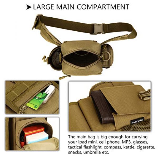 Protector Plus Tactical Pouch 7 Protector Plus Tactical Fanny Pack with Mesh Water Bottle Holder Pouch Military Running Waist Bag Hip Belt MOLLE Army Lumbar Gear Pocket Sling Shoulder Crossbody Messenger Bags (Patch Included)