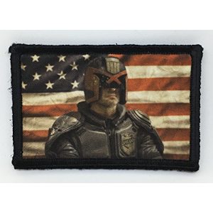 RedheadedTshirts Airsoft Morale Patch 1 Judge Dredd/USA Flag Morale Patch 2x3" Hook and Loop Made in The USA