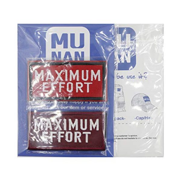 MUNAN Airsoft Morale Patch 6 2 PC Maximum Effort Tactical Patch Tactical Military Embroidery Badge Hook and Loop Fastern Patches (Red+Wine Red