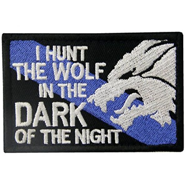 Rocking Planet Airsoft Morale Patch 1 Tactical Patch I Hunt The Wolf Embroidered Sheepdog Applique Army Morale Hook & Loop Emblem, White & Black