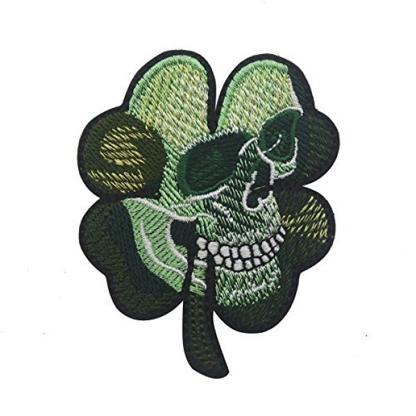 Zhikang68 Airsoft Morale Patch 1 Irish Clover Shamrock Skull Head Biker Tactical Morale Badge Emblem Embroidered Sew On Applique Patch (Green Skull)