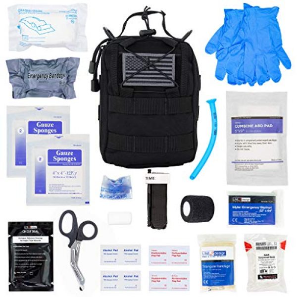 LINE2design Tactical Pouch 1 LINE2design Complete Survival Kit - EMS EMT Emergency Response Fully Stocked Tactical Molle Bag - Advanced First Aid Medical Supplies - Heavy Duty Outdoor Gear EDC IFAK Pouch Stop Bleeding Kit - Black