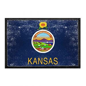 P PULLPATCH Airsoft Morale Patch 1 Kansas State Flag - Color - Distressed Morale Patch | Hook and Loop Attach for Hats, Jeans, Vest, Coat | 2x3 in | by Pull Patch