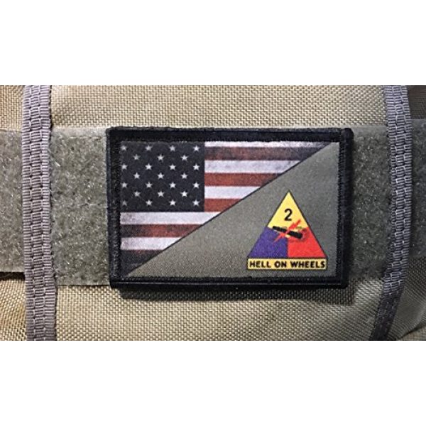 RedheadedTshirts Airsoft Morale Patch 2 Full Color 2nd Armored Division USA Flag Morale Patch Tactical Military. 2x3" Hook Made in The USA Perfect for Your Rucksack, Pack Bag, Molle Gear, Operator hat or Cap!