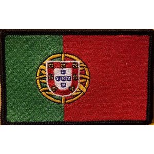 Fast Service Designs Airsoft Morale Patch 1 Portugal Flag Embroidered Patch with Hook & Loop Travel Patriotic Morale Emblem Black Border 3 1/2 X 2 1/4 Inches