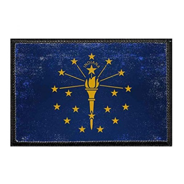 P PULLPATCH Airsoft Morale Patch 1 Indiana State Flag - Color - Distressed Morale Patch | Hook and Loop Attach for Hats, Jeans, Vest, Coat | 2x3 in | by Pull Patch