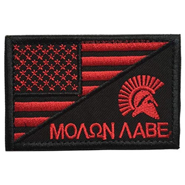SpaceAuto Airsoft Morale Patch 1 SpaceAuto USA American Flag w/ Molon Labe Spartan Helmet Military Tactical Morale Badge Decorative Emblem Combat Patch 3" x 1.97" - Red